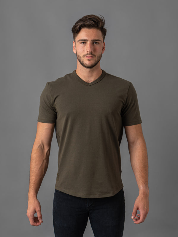 V Neck Military Green